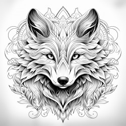wild coyote kaleidoscope mandala thick lines no shades square bleeding coloring page
