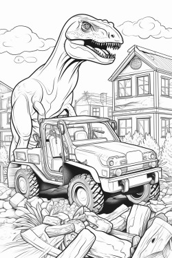 dinosaurs and construction vehicles together in the same scenes