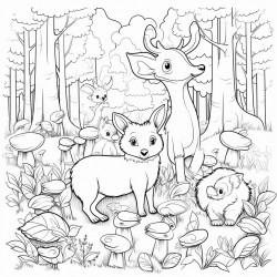 forest scenery with lot of animals