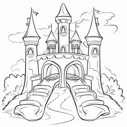 a pair of glass slippers sitting on steps up to a castle