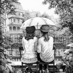 deux filles dans une piscine  paris sous la pluie
