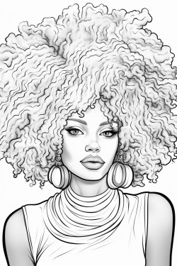 coloring page of black woman with white afro hair