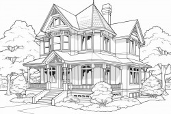 beautiful house with front porch surrounded by trees and nice landscaping