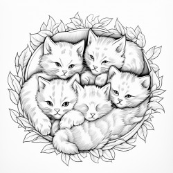 exactly six kittens playing and sleeping