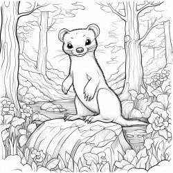 this is a whimsical cartoon scene featuring a weasel the creature is surrounded by a forest backdrop