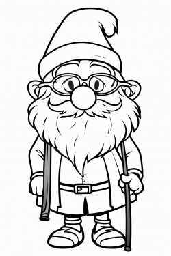 a cute dwarf grandpa wears glasses and leans on a cane