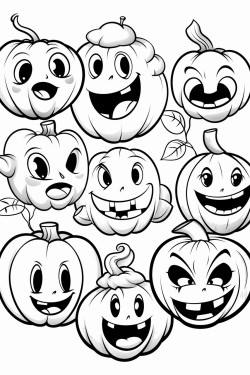 draw a variety of pumpkins with different facial expressionshappy silly spooky and surprised