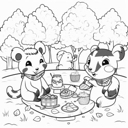 cute small animals having a picnic
