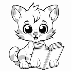 kitty cat reading a book