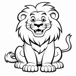 a smiling lion sitting with a big fluffy mane