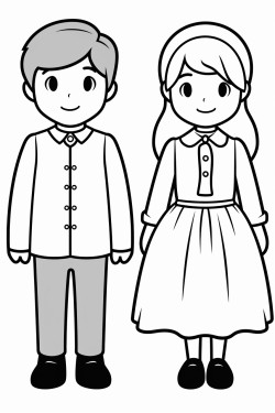 simple cartoon man and woman with leaf clothing