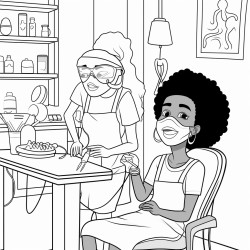 black girl dentist with mask covering the mouth patient in the chair