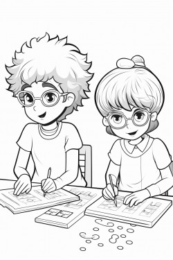 young children doing math assignment in classroom