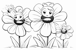 cute bees flying around large flowers