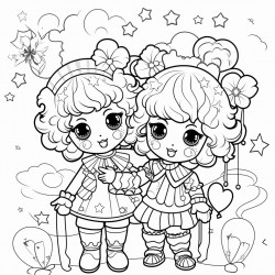kawaii clowns with balloons and presents rainbows