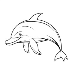 kids coloring page with dolphin black and white simple line art style minimalist drawing white background style raw