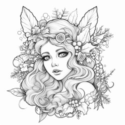 a fairy wearing a christmas dress and a wreath of mistletoes on her head
