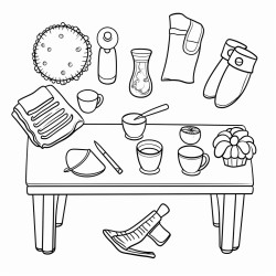 items on top of table and under