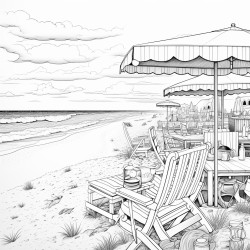bord de mer plage avec des gents au premier plan couleurs beiges