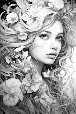 art style with magic and flower and full color