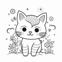 cat profile for kids with cute playful  and whimsical illustrations simple lines for kids a4 format