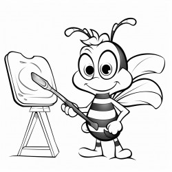 an ant painting on an art aisle holding a paintbrush