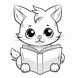 nonoline kitty cat reading a book bold lines