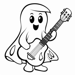 cute cartoon ghost with a guitar
