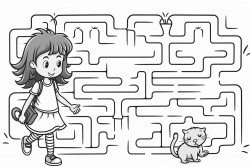 2d labyrinth where on one end is small girl and she has to find a route to cat