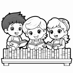 kids in a library reading books