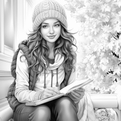 an adult girl sitting on a bench writting on her diary