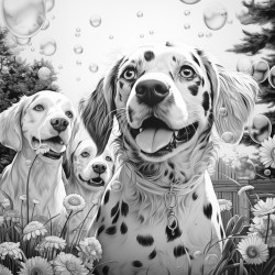 dogs playing with owner surrounded by bubbles