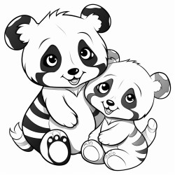 panda playing with cat