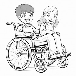 children with physical disabilities on wheelchair smiling in the classroom