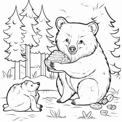 bear eat honey in forest with fox