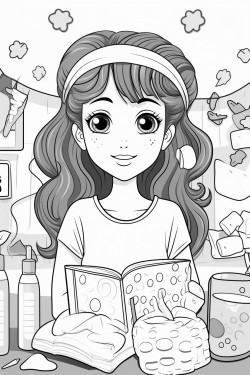 young teenage girl doing self care cartoon aesthetic