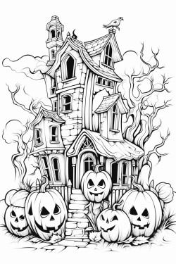 cute ghosts jack o lantern and an old haunted manor