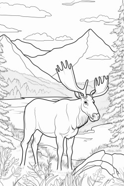 moose in a forest clearing a moose standing in an open forest clearing with trees and mountains in the distance