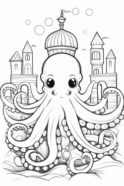 underwater city and friendly octopus