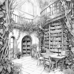 library with vines and moss