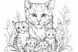 an orange mother cat surrounded by her five playful kittens