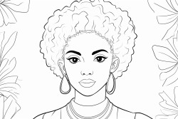 a simple black  white line art color by number oloring page illustration of an black girl smoling