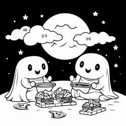 ghosts having a picnic in a moonlit meadow