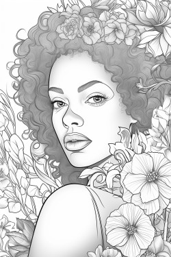 african american woman surrounded by flowers and intricate pattern with a blank space to write bible verse