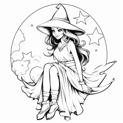 a beautiful witch sitting on the moon