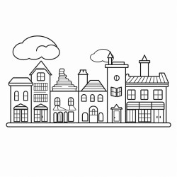 a row of buildings for children age 3