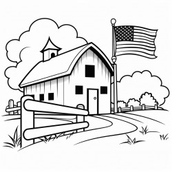 american flag white fence and a barn