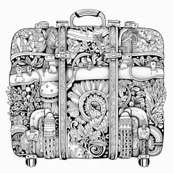 a suitcase with multiple designs