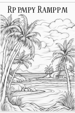 a coloring page that says happy retirement including a beach scene with palm trees