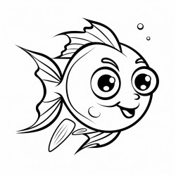 simple and cute fish outline drawing with thin bold lines with cute eyes with only black and white color